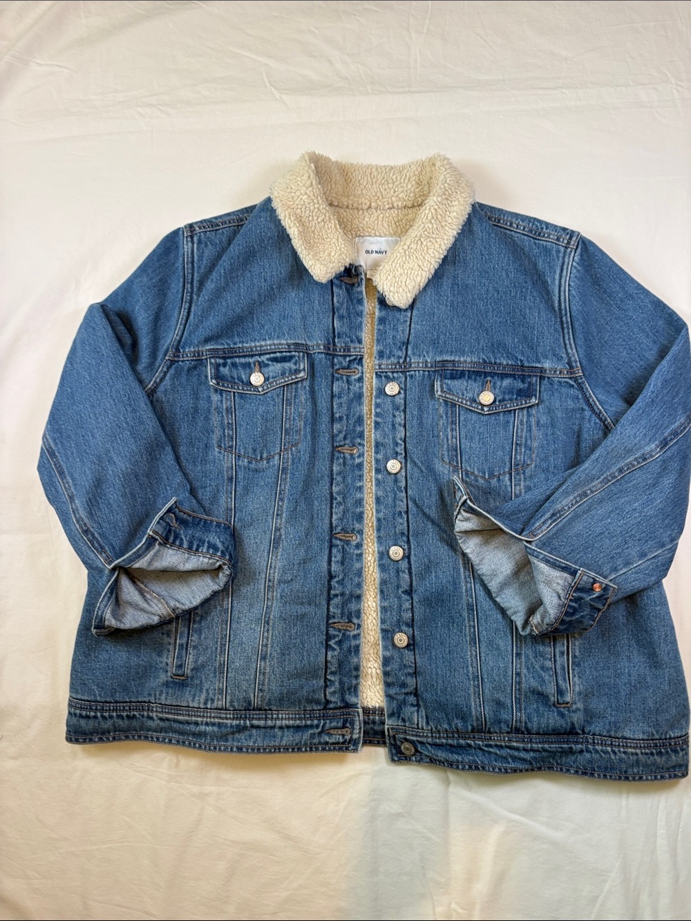 Old Navy Blue Denim Jacket with Cream Sherpa Collar